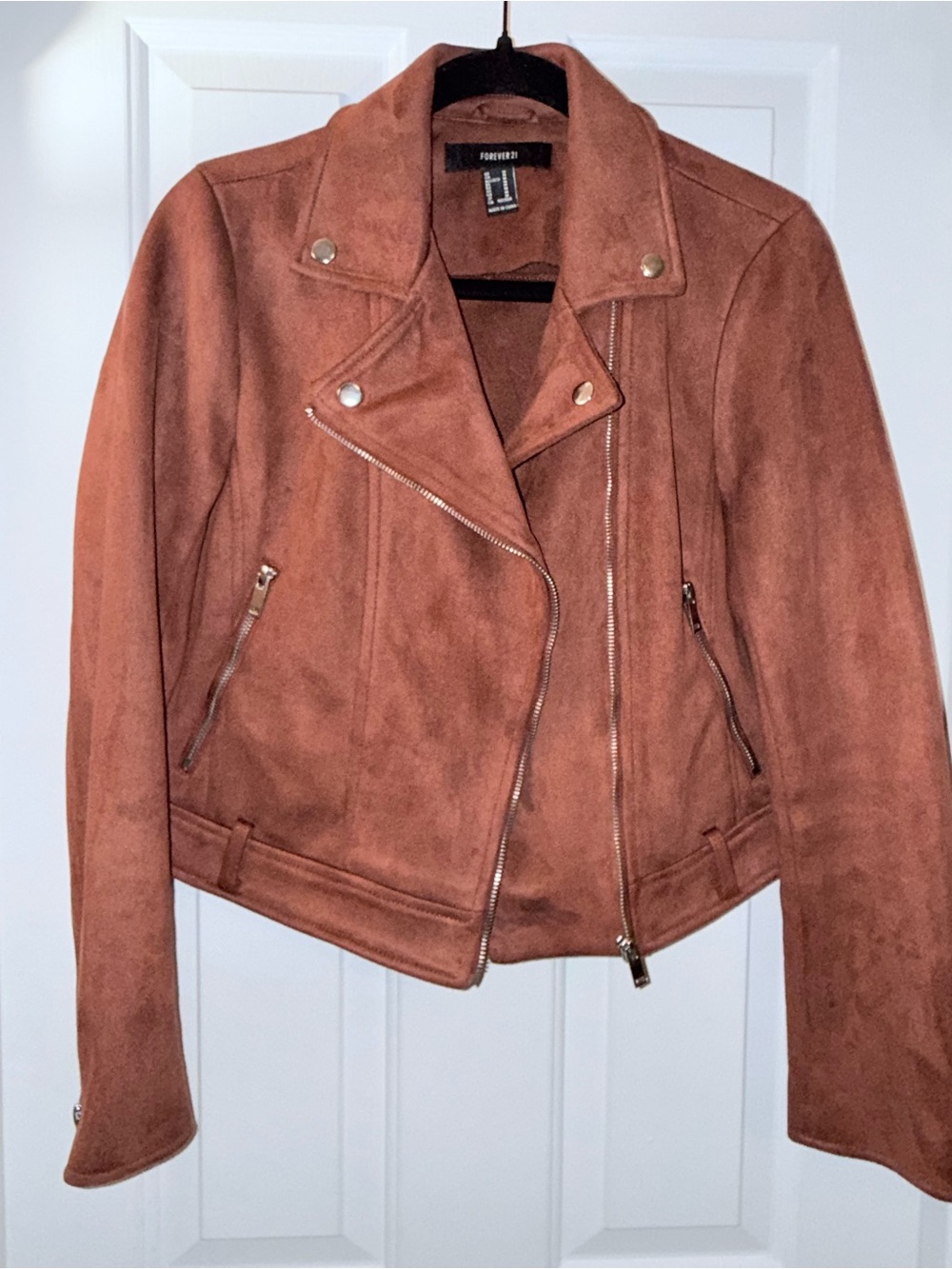 Forever 21 Suede-Look Moto Jacket in Rust Brown